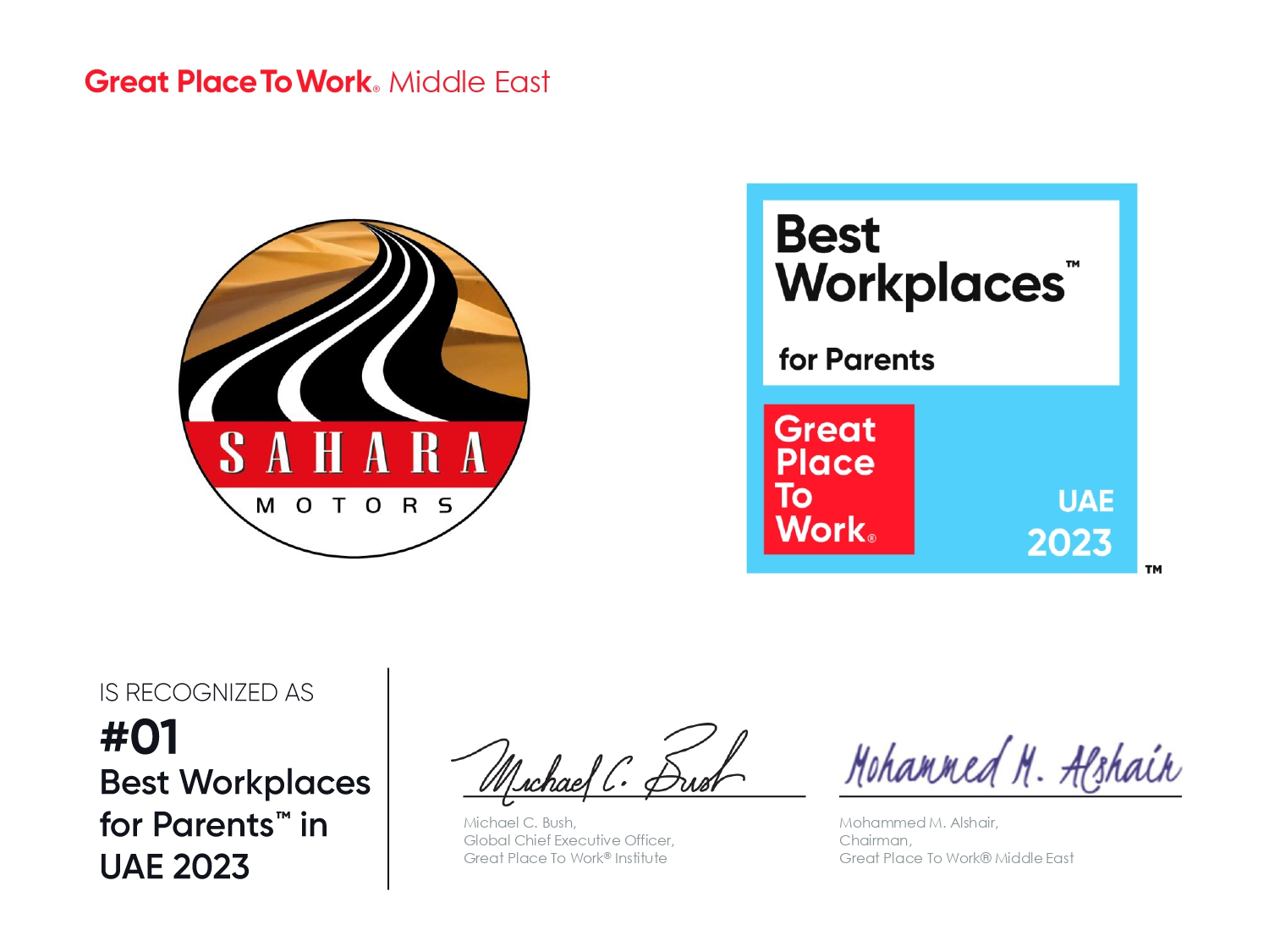 Great Place to Work 2023 | #1 Best Workplace for Parents™️ in UAE 2023 | Sahara Motors Dubai, UAE